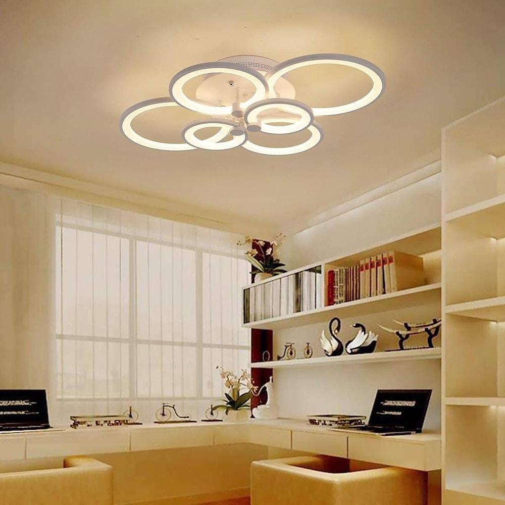 Modern Geometric Overlapping Ring LED Semi Flush Mount Ceiling Light for Living Room