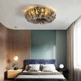 Modern Round Feather LED Flush Mount Ceiling Light for Bedroom and Nursery