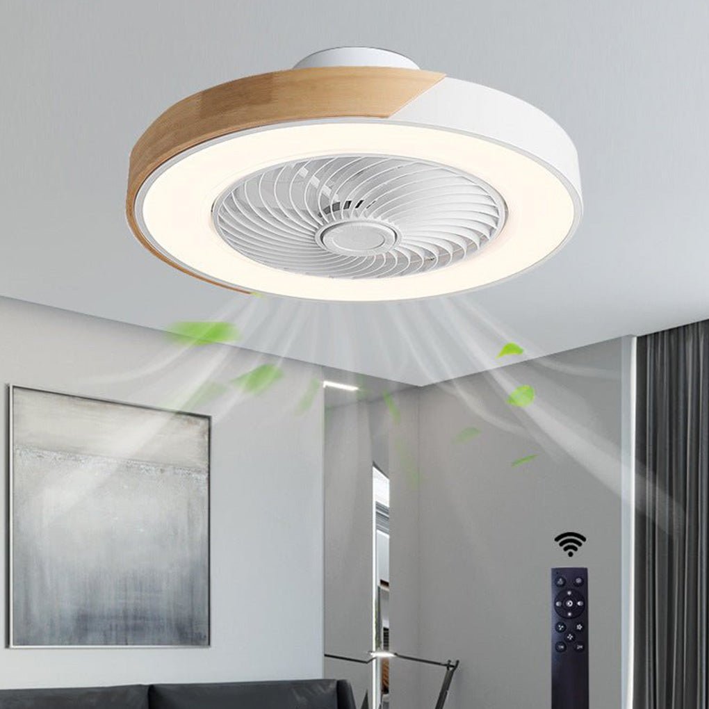 Modern Flush Mount Bladeless Ceiling Fan with Integrated LED Light and Remote Control