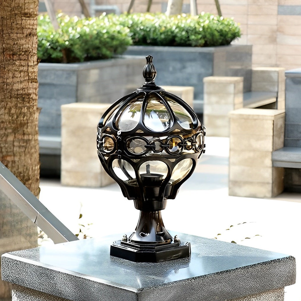 Black Aluminum Round Ball Fence Post Light Waterproof Outdoor Garden Pillar Lamp
