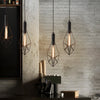 Black Geometric Iron Cage Pendant Light Industrial Retro Style Chandelier