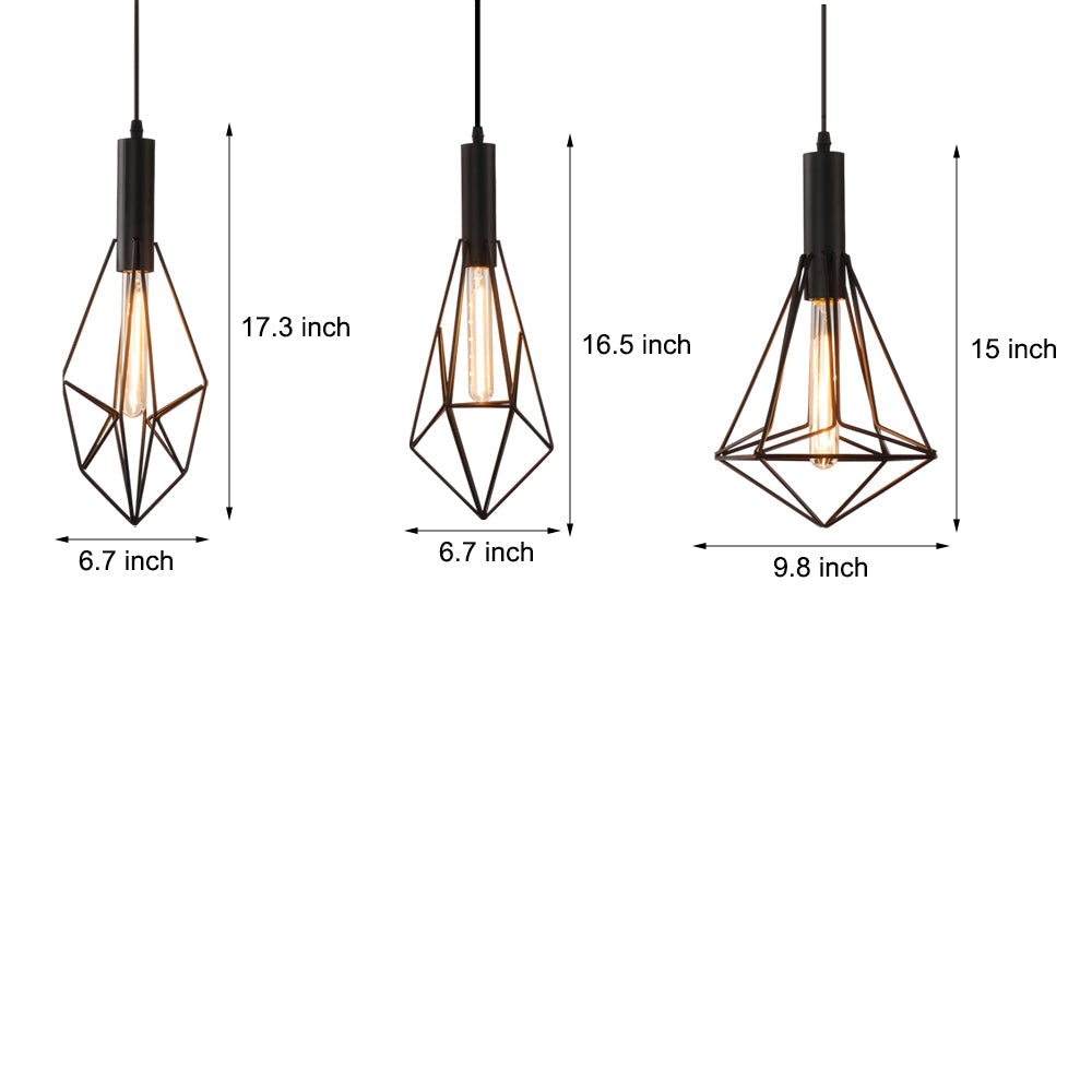 Black Geometric Iron Cage Pendant Light Industrial Retro Style Chandelier
