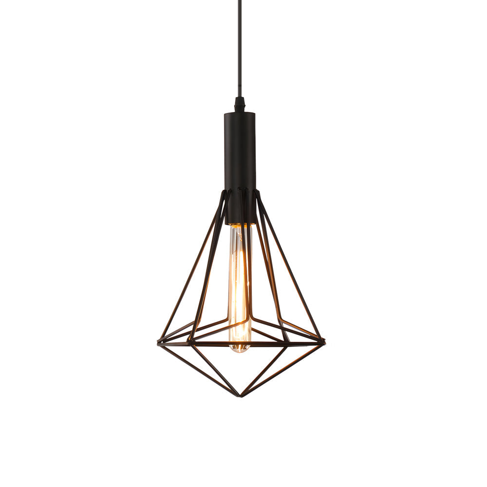 Black Geometric Iron Cage Pendant Light Industrial Retro Style Chandelier