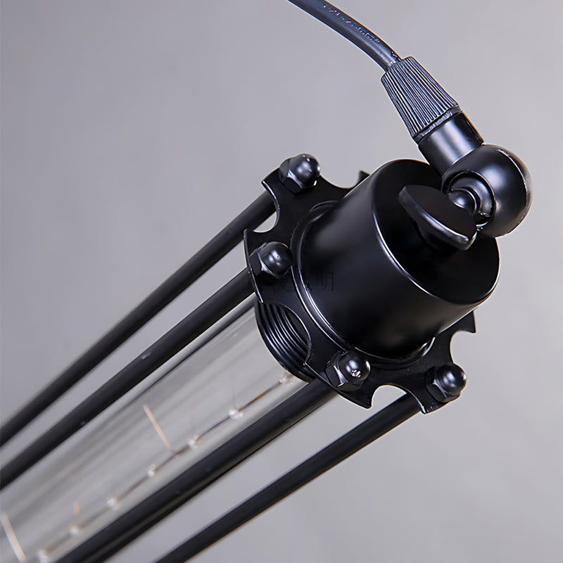Black Iron Flute Retro Industrial Style Hanging Light Fixture with Tungsten Filament Bulb