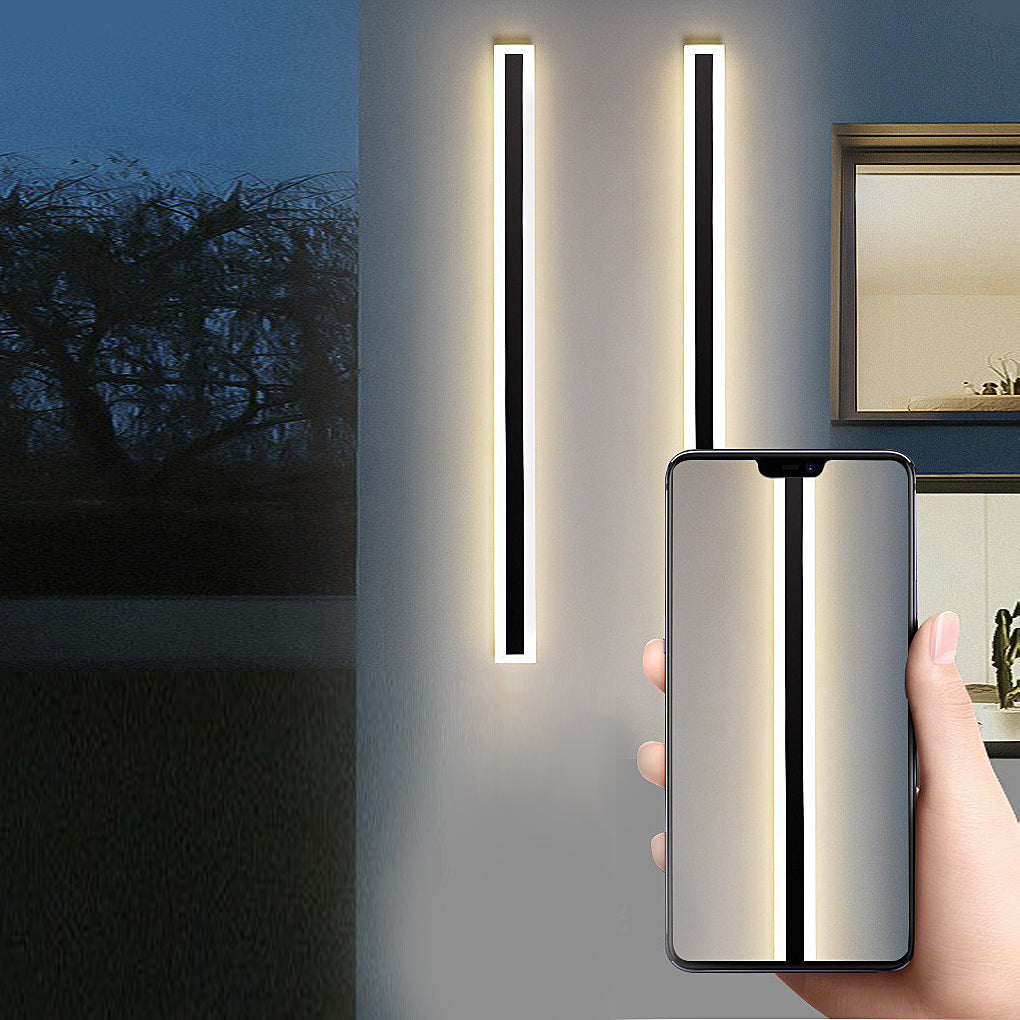 Black Linear LED Outdoor Wall Sconce Waterproof Exterior Lighting for Porch and Garden