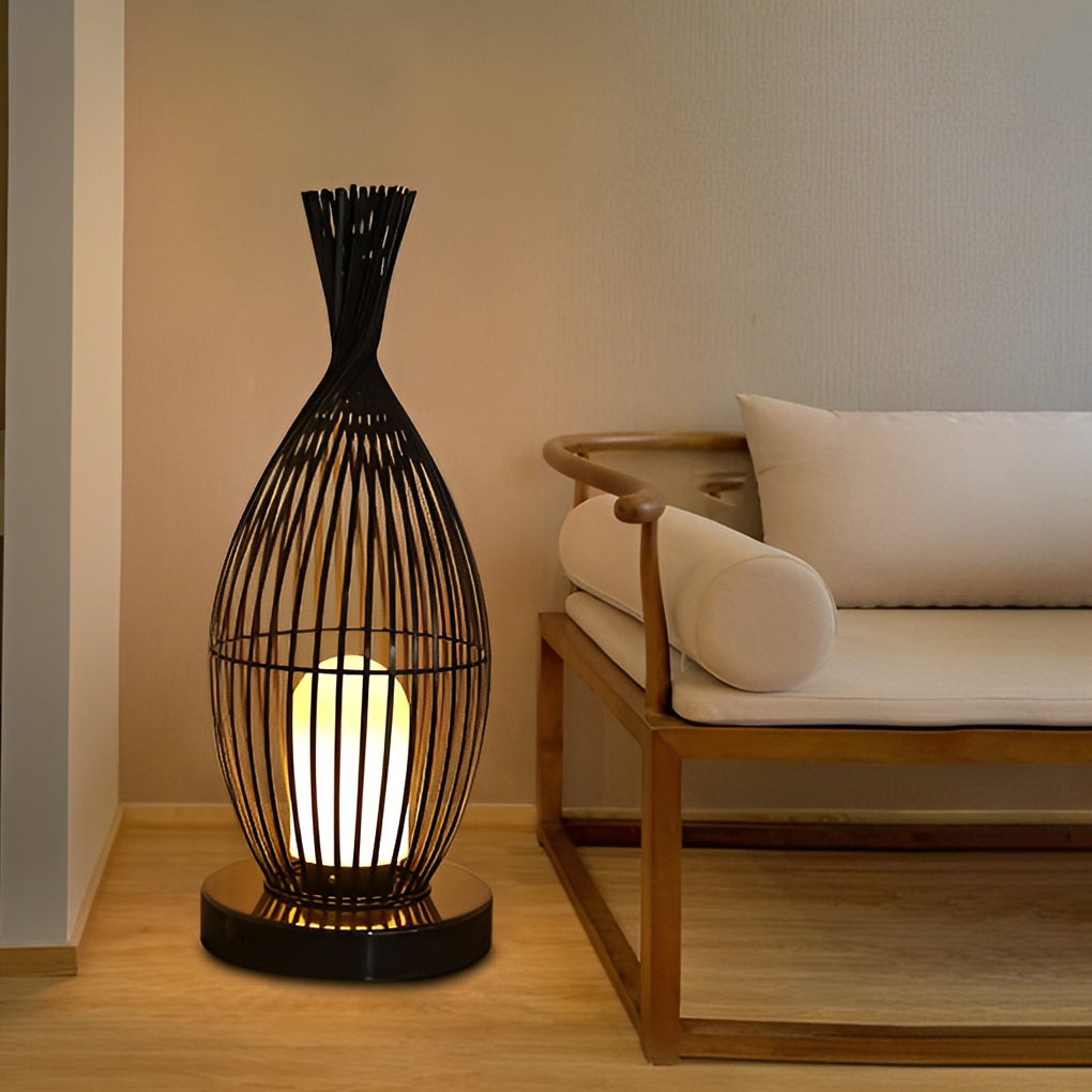 Black Metal Caged LED Outdoor Floor Lamp IP54 Waterproof Courtyard Path Light
