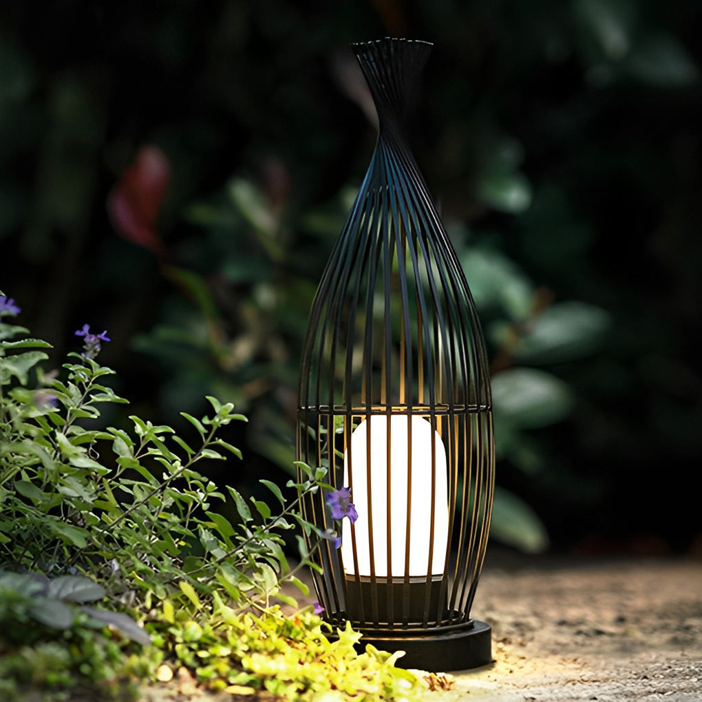 Black Metal Caged LED Outdoor Floor Lamp IP54 Waterproof Courtyard Path Light