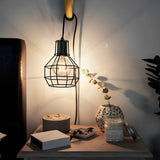 Black Metal Lantern Cage Chandelier Retro Industrial Pendant Light with Push Button Switch and US Plug