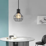 Black Metal Lantern Cage Chandelier Retro Industrial Pendant Light with Push Button Switch and US Plug