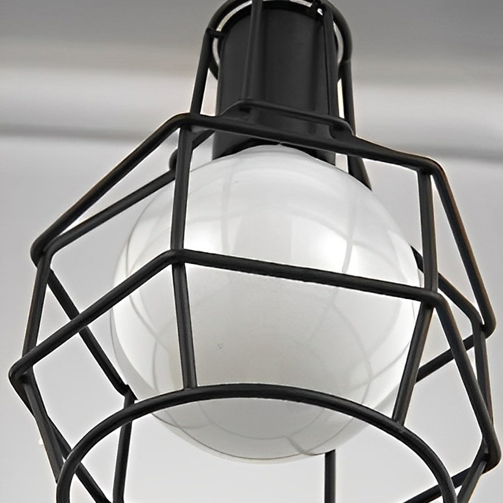 Black Metal Lantern Cage Chandelier Retro Industrial Pendant Light with Push Button Switch and US Plug