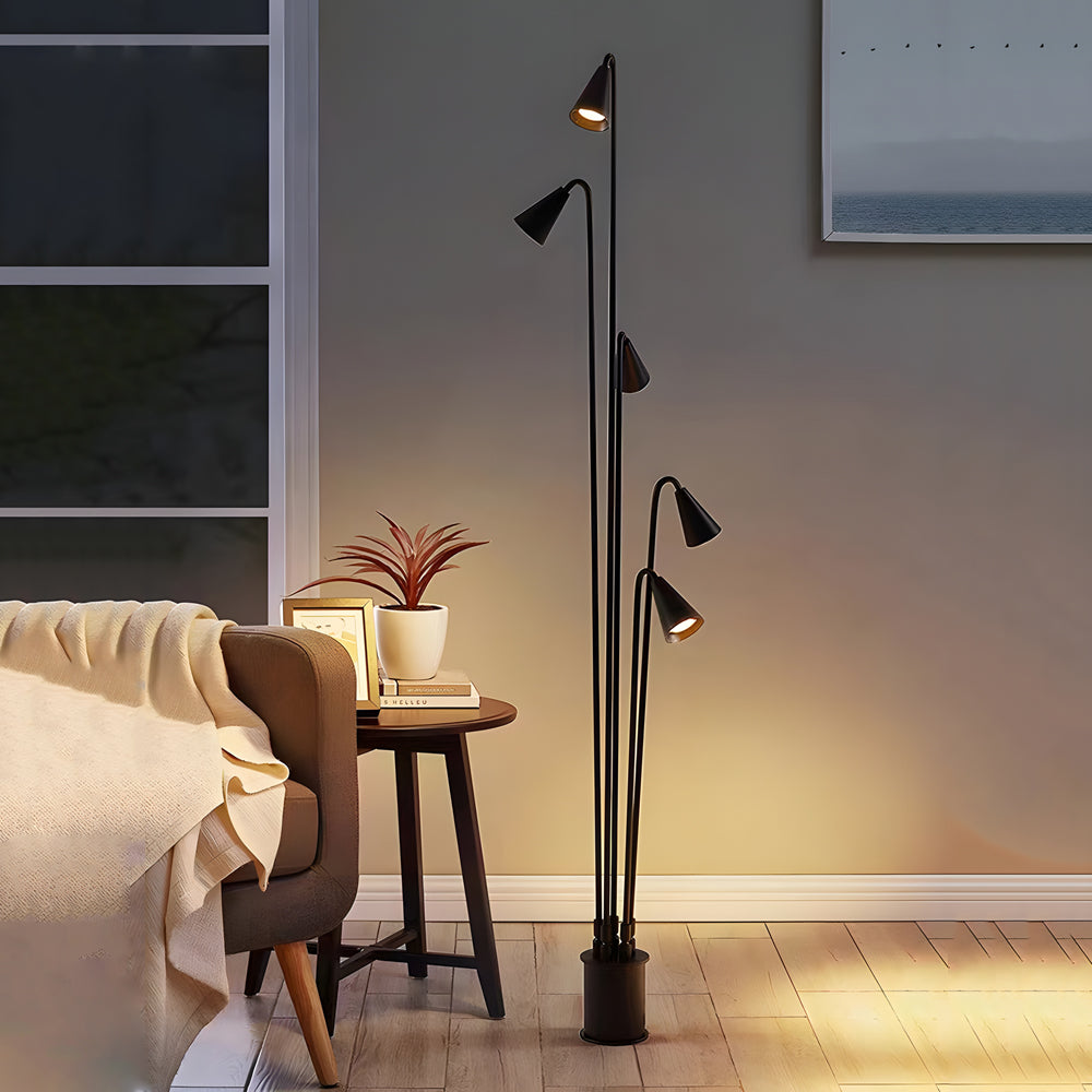 Black Multi Head Industrial LED Floor Lamp with Rotating Arc Downlight for Indoor and Outdoor Use