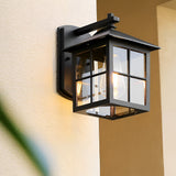 Black Outdoor Lantern Wall Sconce Waterproof Exterior Light with Glass Shade for Porch