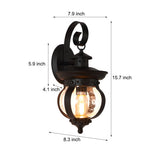 Black Outdoor Wall Lantern with Seeded Glass Globe and Curved Arm Design