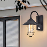 Black Round Iron and Glass Outdoor Wall Light Waterproof Motion Sensor Sconce for Garden and Porch