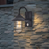 Black Round Iron and Glass Outdoor Wall Light Waterproof Motion Sensor Sconce for Garden and Porch