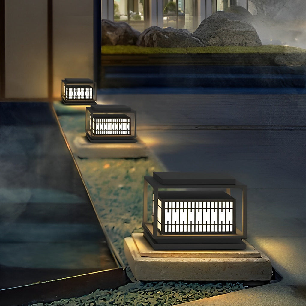 Black Square LED Outdoor Post Light Waterproof Exterior Garden Pillar Lantern for Villa Yard
