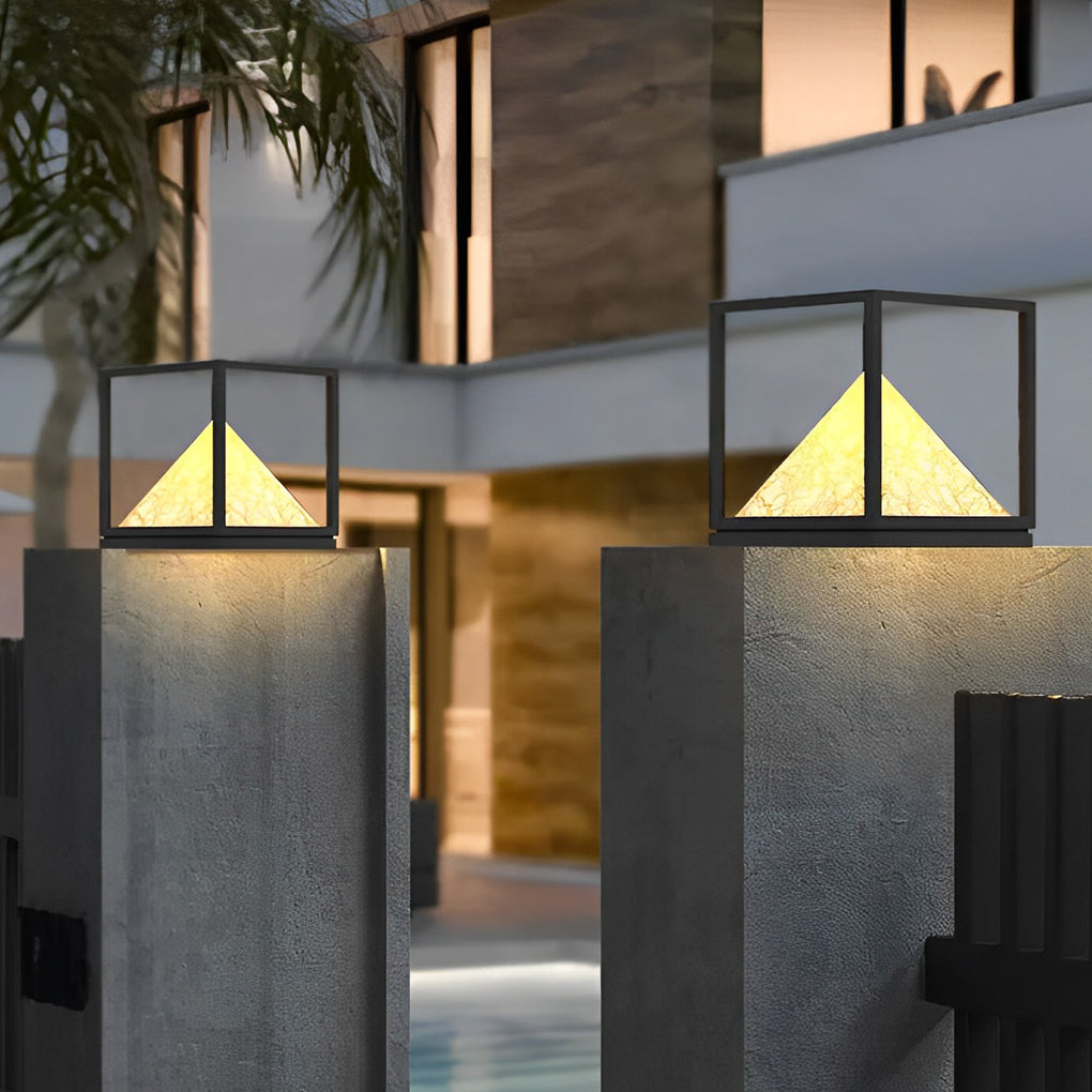Black Square Mountain LED Solar Pillar Lights Waterproof Outdoor Post Cap Lighting