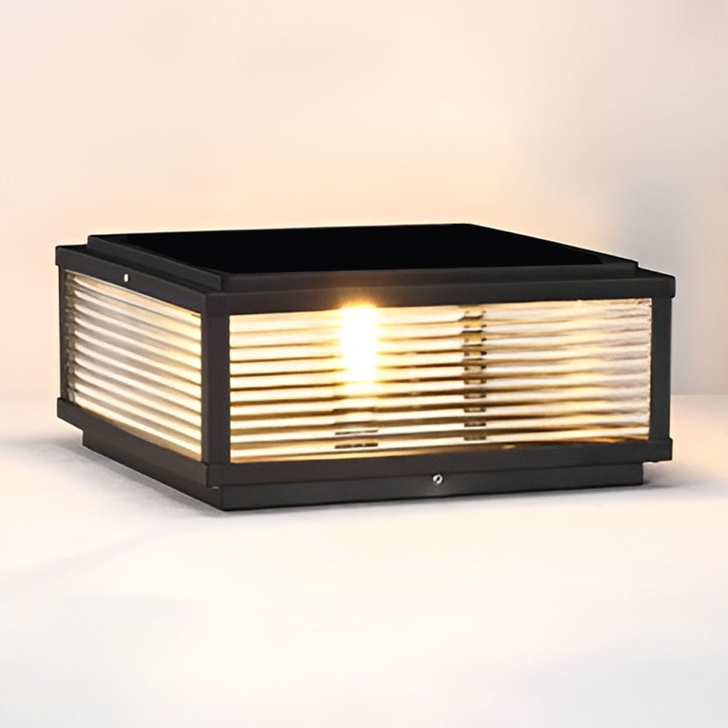 Black Square Ribbed Glass Outdoor Pier Mount Light for Pillar and Post Lighting