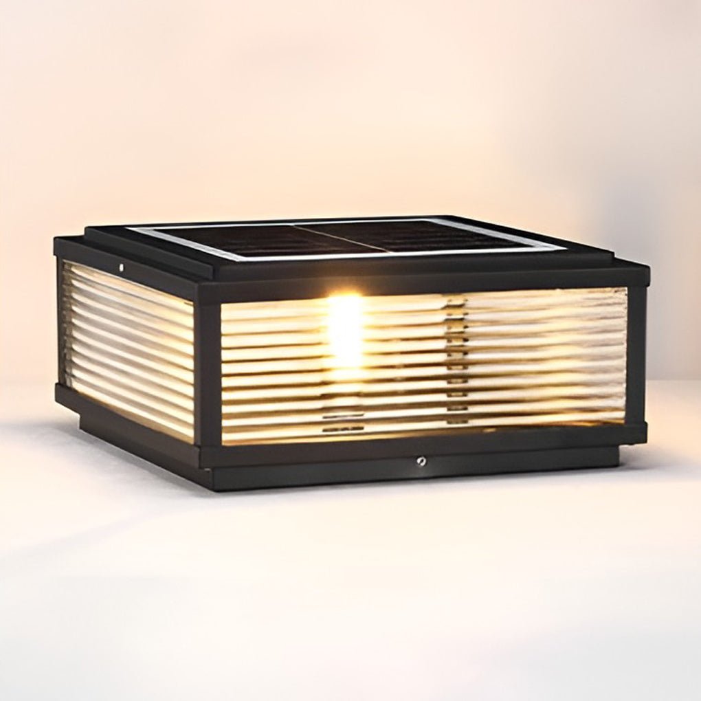 Black Square Ribbed Glass Outdoor Pier Mount Light for Pillar and Post Lighting