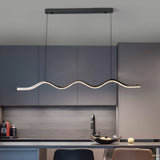 Black Wave Ribbon LED Linear Pendant Light Dimmable Kitchen Island Hanging Fixture Adjustable Height