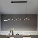 Black Wave Ribbon LED Linear Pendant Light Dimmable Kitchen Island Hanging Fixture Adjustable Height