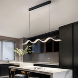 Black Wave Ribbon LED Linear Pendant Light Dimmable Kitchen Island Hanging Fixture Adjustable Height