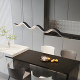 Black Wave Ribbon LED Linear Pendant Light Dimmable Kitchen Island Hanging Fixture Adjustable Height