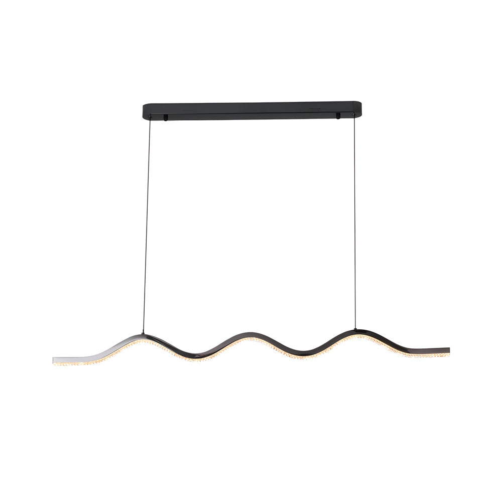 Black Wave Ribbon LED Linear Pendant Light Dimmable Kitchen Island Hanging Fixture Adjustable Height