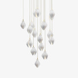 Bloom Ceramic Floral Pendant Light with White Porcelain Flower Buds and Brass Accents