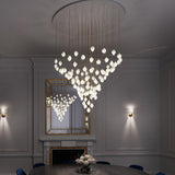 Bloom Ceramic Floral Pendant Light with White Porcelain Flower Buds and Brass Accents