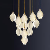 Bloom Ceramic Floral Pendant Light with White Porcelain Flower Buds and Brass Accents