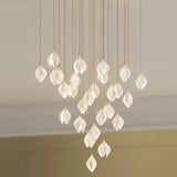 Bloom Ceramic Floral Pendant Light with White Porcelain Flower Buds and Brass Accents