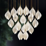 Bloom Ceramic Floral Pendant Light with White Porcelain Flower Buds and Brass Accents