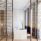 Bloom Ceramic Floral Pendant Light with White Porcelain Flower Buds and Brass Accents
