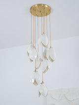 Bloom Ceramic Floral Pendant Light with White Porcelain Flower Buds and Brass Accents