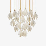 Bloom Ceramic Floral Pendant Light with White Porcelain Flower Buds and Brass Accents