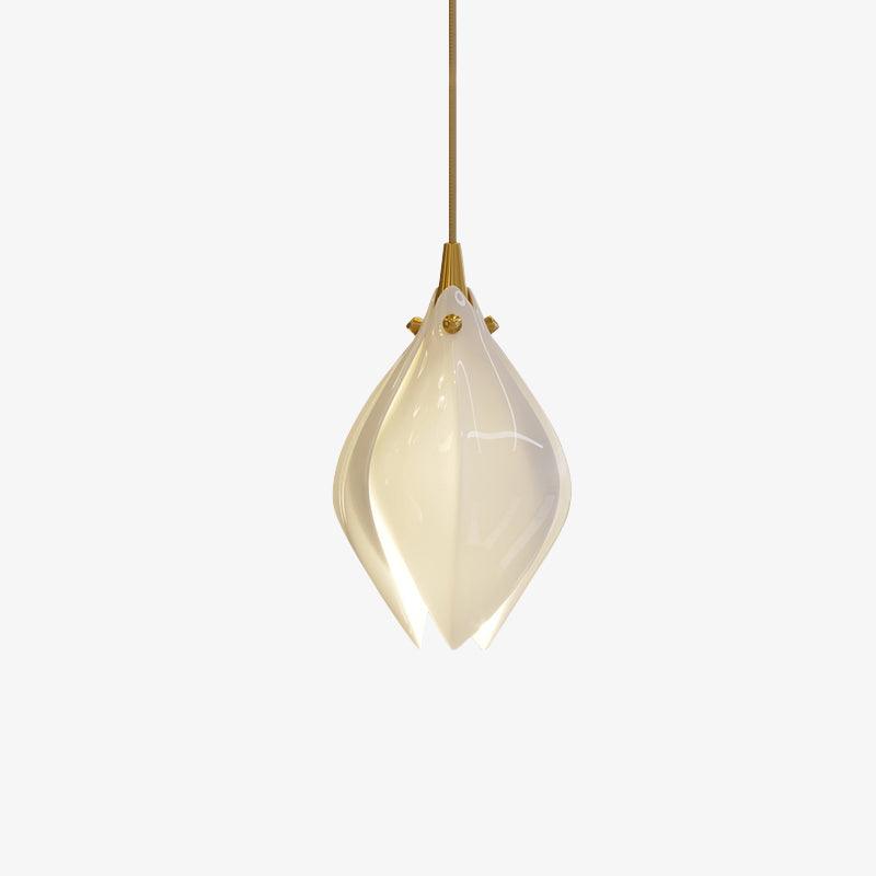 Bloom Ceramic Floral Pendant Light with White Porcelain Flower Buds and Brass Accents