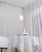 Bloom Ceramic Floral Pendant Light with White Porcelain Flower Buds and Brass Accents