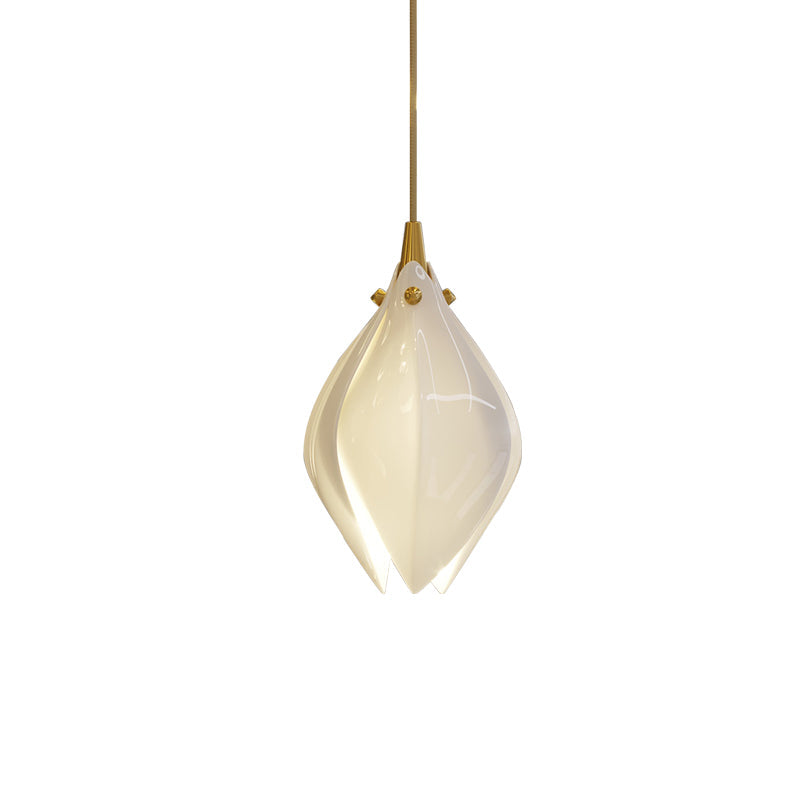 Bloom Ceramic Floral Pendant Light with White Porcelain Flower Buds and Brass Accents