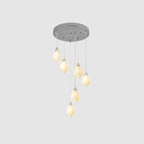 Bloom Ceramic Floral Pendant Light with White Porcelain Flower Buds and Brass Accents