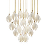 Bloom Ceramic Floral Pendant Light with White Porcelain Flower Buds and Brass Accents