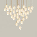 Bloom Ceramic Floral Pendant Light with White Porcelain Flower Buds and Brass Accents