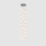 Bloom Ceramic Floral Pendant Light with White Porcelain Flower Buds and Brass Accents