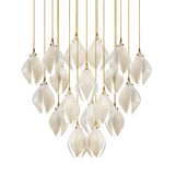 Bloom Ceramic Floral Pendant Light with White Porcelain Flower Buds and Brass Accents
