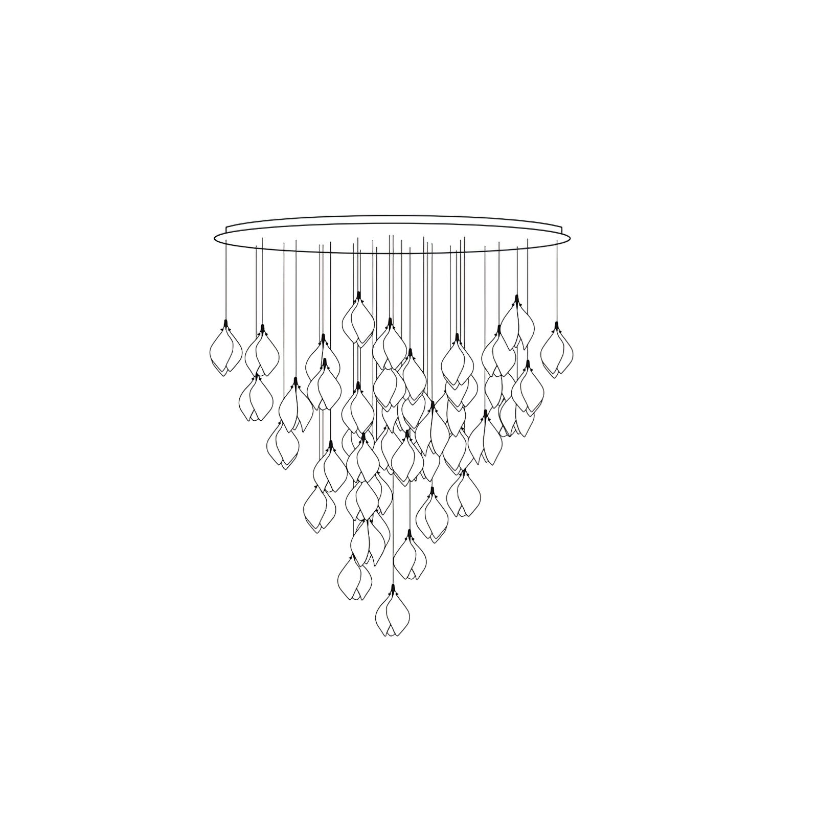 Bloom Ceramic Floral Pendant Light with White Porcelain Flower Buds and Brass Accents