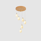 Bloom Ceramic Floral Pendant Light with White Porcelain Flower Buds and Brass Accents