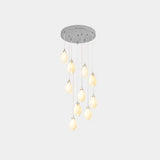 Bloom Ceramic Floral Pendant Light with White Porcelain Flower Buds and Brass Accents