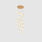 Bloom Ceramic Floral Pendant Light with White Porcelain Flower Buds and Brass Accents