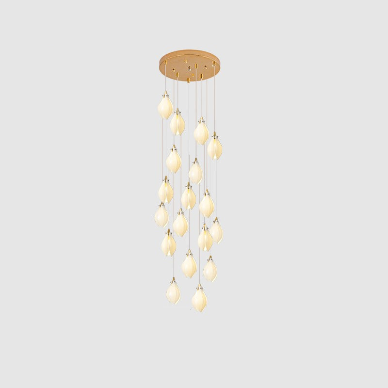 Bloom Ceramic Floral Pendant Light with White Porcelain Flower Buds and Brass Accents