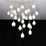 Bloom Ceramic Floral Pendant Light with White Porcelain Flower Buds and Brass Accents